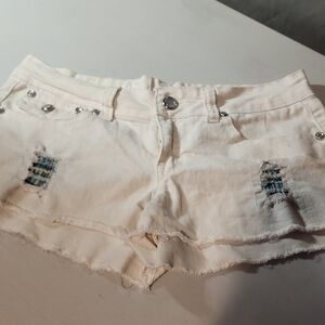 Rue21 White Distressed Jean Shorts Raw Hem
